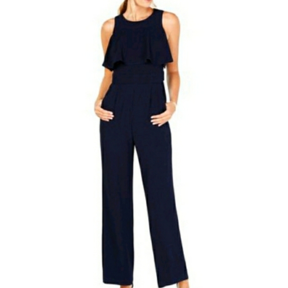 NWT VINCE CAMUTO NAVY BLUE 💙 RUFFLE BODICE BODYSUIT SZ 10 BEAUTIFUL 💦 - Picture 1 of 14